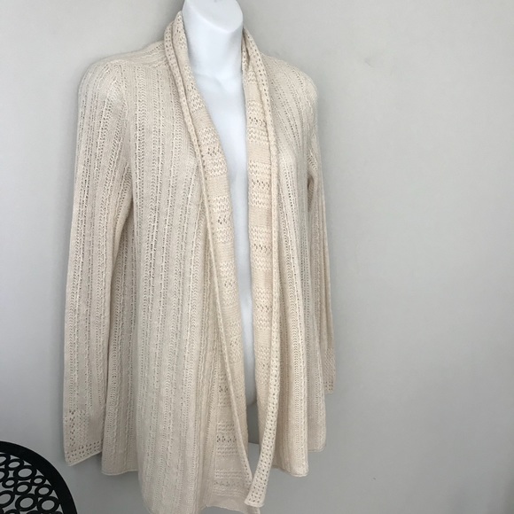 Lucky Brand cream Cardigan knit boho sweater sz M - Picture 2 of 7